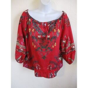 Unbranded Peasant Top Size Large Red + Floral Print
